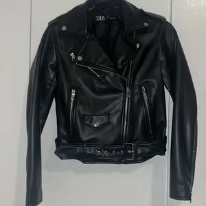 Zara | Jackets & Coats | Zara Faux Leather Biker Jacket Black Size